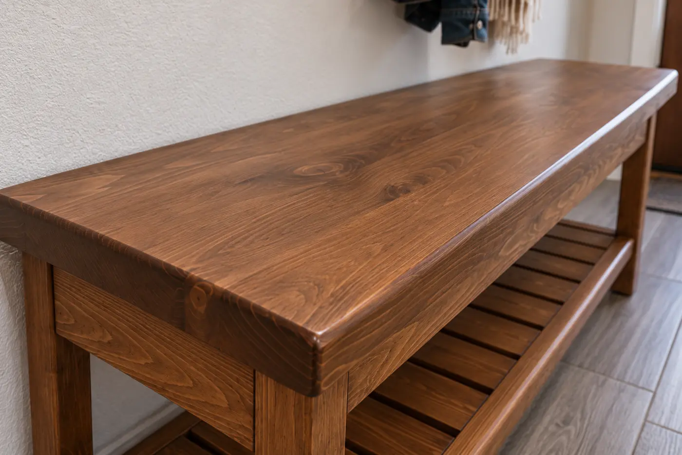 Close view of the smooth finished entry-bench seat